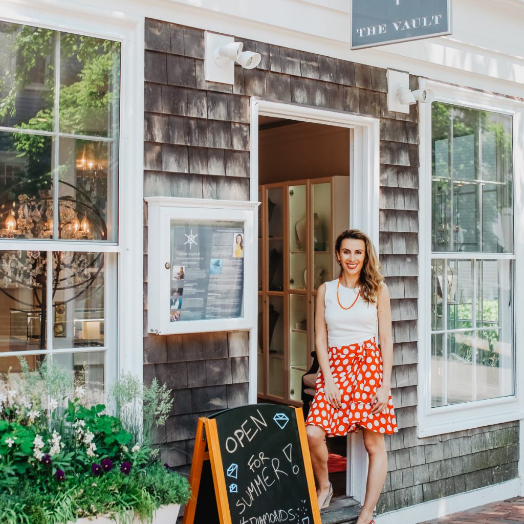 Katherine Jetter outside of her luxury jewelry store in Nantucket, ACK.